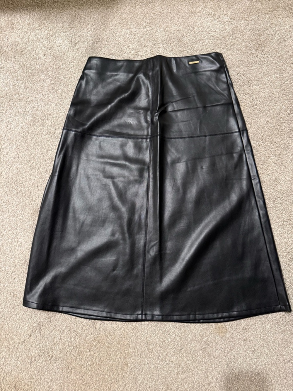 Black Faux Leather A-Line Midi Skirt